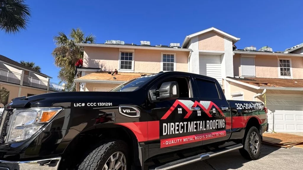 Direct Metal Truck Infront of Roofing Project